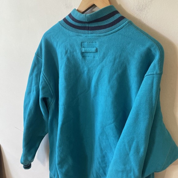 Vintage Teal Blue Thick CB Cutter Buck Long Sleeve Mock Neck Sweatshirt … - Picture 7 of 11